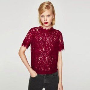 Zara Maroon Lace Short Sleeve Top